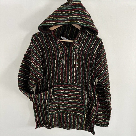 La Malinche Other - Rasta La Malinche Mexican Poncho Stoner Pullover Woven Hoodie Striped Size Large